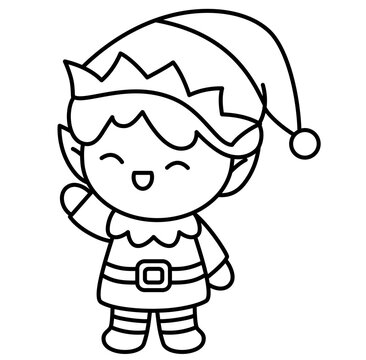 waving cartoon elf outline clip art preview