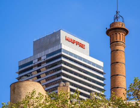 Barcelona, Spain - October 7, 2023: Torre Mapfre is a skyscraper in the Olympic Port in Barcelona in Spain. It is named after its owner, Mapfre, an insurance company.