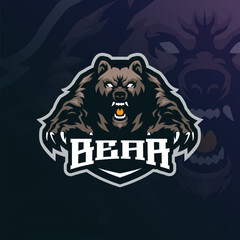 Bear mascot logo design vector with concept style for badge, emblem and t shirt printing. Angry bear illustration for sport and esport team.