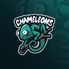 Chameleon mascot logo design vector with concept style for badge, emblem and t shirt printing. Cute chameleon illustration.