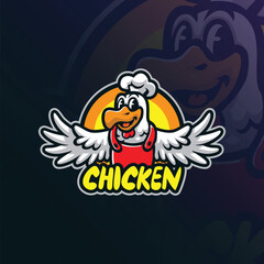 Chicken mascot logo design vector with concept style for badge, emblem and t shirt printing. Cute rooster chef illustration.