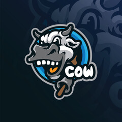 Cow mascot logo design vector with concept style for badge, emblem and t shirt printing. Smart cow head illustration.