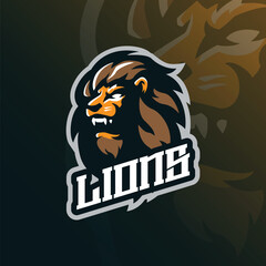 Lions mascot logo design vector with concept style for badge, emblem and t shirt printing. Lion head illustration for sport and esport team.