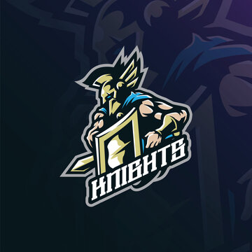 Knight mascot logo design vector with concept style for badge, emblem and t shirt printing. Knight illustration for sport and esport team.