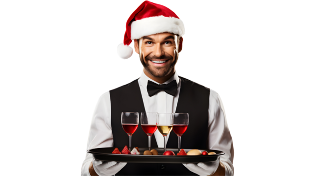 Festive Waiter Ready to Serve On Transparent Background