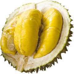 King of fruits, golden cut half durian pulp fruit.