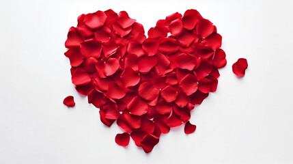 Red heart from rose petals. Petal heart. Postcard