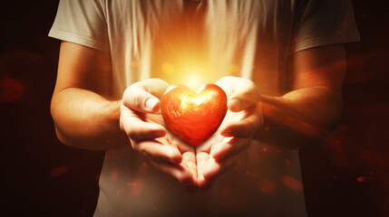 Hands holding sacred heart of love