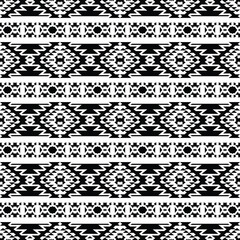 Aztec and Navajo tribal seamless vector texture. Ethnic stripe style. Geometric abstract pattern. Black and white colors. Design for fabric, textile, ornament, clothing, background, wrapping, batik.