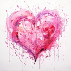 pink heart water color white background