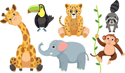 Wild Animals in Simple Cartoon Style