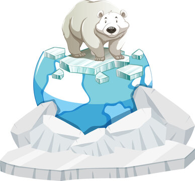 Global Warming: Polar Bear Walking on Earth