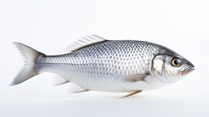  Rohu fish with a red tail fin swimming in White background, generative ai