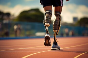 Runner With Prosthetic Legs Waits On Racing Track