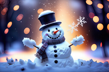 The snowman is happy on Christmas Day.
