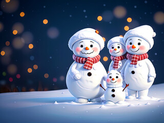 Snowman family happy on Christmas day