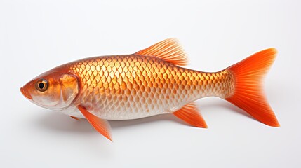  Rohu fish with a red tail fin swimming in White background, generative ai