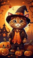 halloween cat with pumpkin
