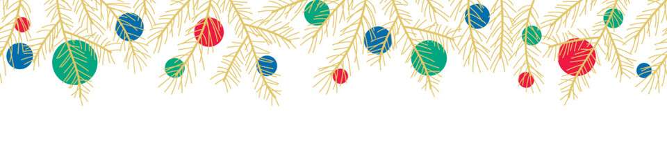 Fototapeta na wymiar Border with fir branches and Christmas balls