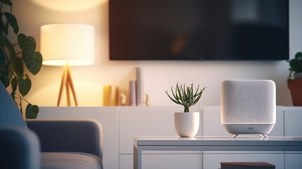 A living room with a smart device