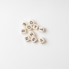 Random dice alphabets isolated on white background