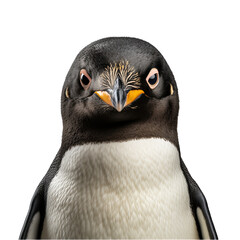 Penguin Face Close-Up Isolated on Transparent or White Background, PNG