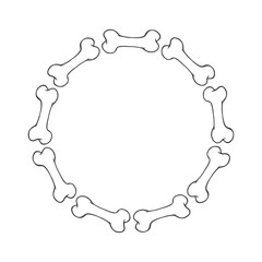 Logo lineal de comida para perros. Icono con marco circular de contorno de huesos para perro