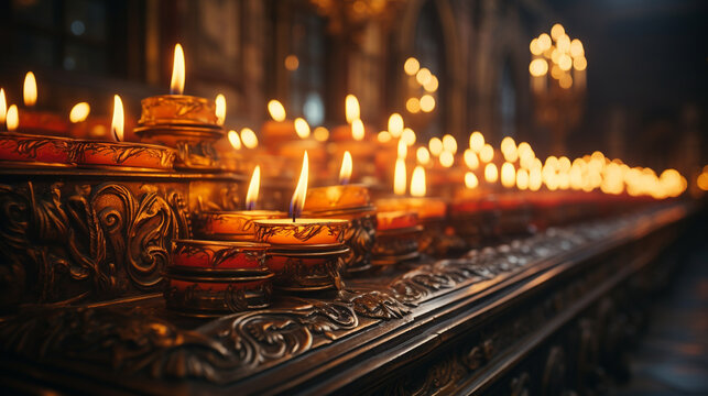 burning candles in church HD 8K wallpaper Stock Photographic Image