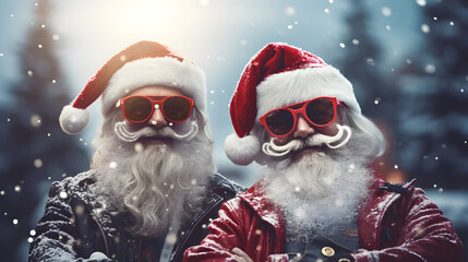 Hipster Santa Claus Couple in Snow