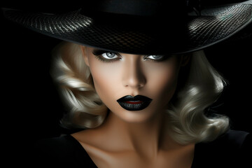 Luxurious blonde woman with bright makeup on a dark background, luxury woman portrait with perfect hair and make-up, Beautiful blonde woman silhouette in backlight.