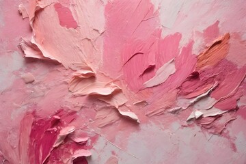 Closeup of abstract pink, rose texture background. Oil, acrylic brushstroke, pallet knife paint on canvas. Art painting banner.