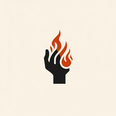 modern & minimalistic icon or logo resource graphic showcasing hand on fire