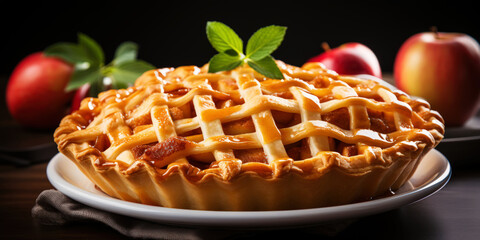 Sweet Apple Pie with Sugar and Cinnamon. Pastry concept. Generative AI