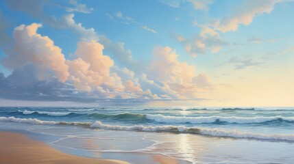 Obraz premium Sea waves, beach sand, beautiful sky