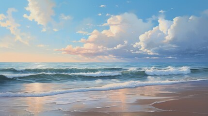Fototapeta na wymiar Sea waves, beach sand, beautiful sky