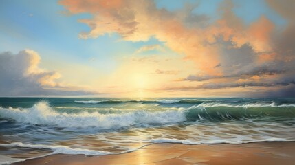 Fototapeta premium Sea waves, beach sand, beautiful sky