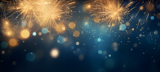 Fototapeta premium Golden Fireworks Display with Bokeh Lights