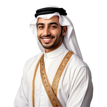 Portrait of happy and confident arabic man isolated on white, transparent background 
