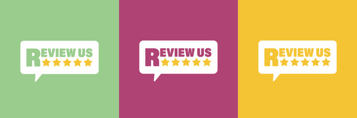 Review us! User rating concept. Set of different posters - obrazy, fototapety, plakaty