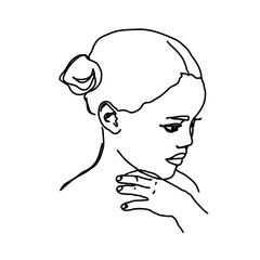  line drawing girl face. female linear portrait. Outline kid avatar