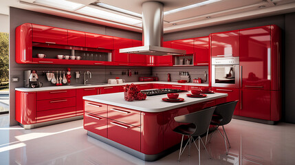 Red Kitchen: Stylish Modern Interior for Culinary Creativity