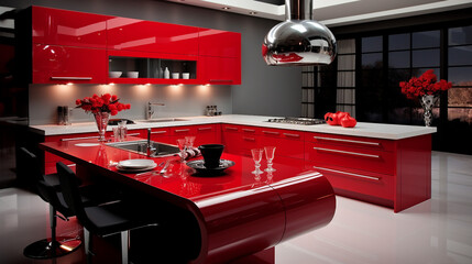 Red Kitchen: Stylish Modern Interior for Culinary Creativity