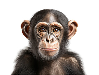 Chimpanzee Face Isolated on Transparent or White Background, PNG
