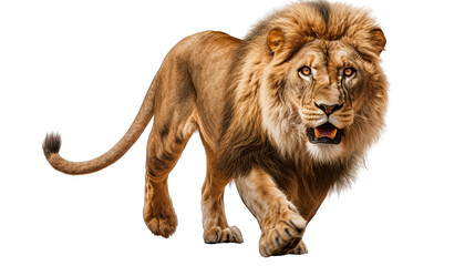 Lion in Mid-Stride Isolated on Transparent or White Background, PNG
