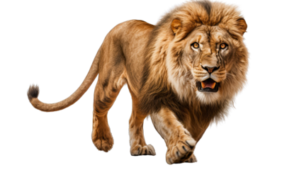 Lion in Mid-Stride Isolated on Transparent or White Background, PNG