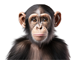 Chimpanzee's Face Close-up Isolated on Transparent or White Background, PNG