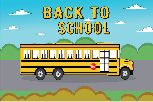 School bus vector with back to school background. vector illustration. 