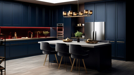 dark blue kitchen interior - modern, stylish, and elegant design for luxury living