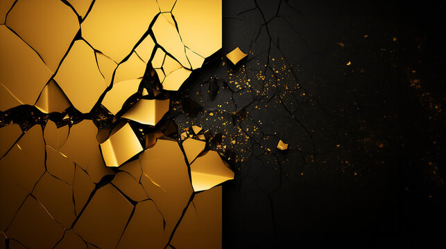 Fondo negro y dorado con textura grietas doradas