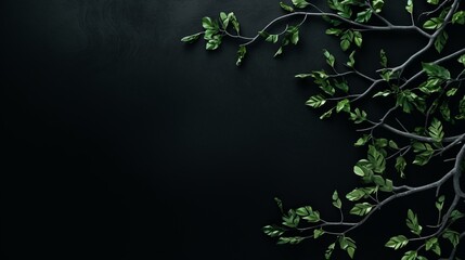 dark background with green branches and leaves with space for text.